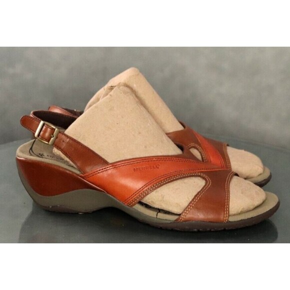 Merrell Primrose Women's Wedge Sandals Size 10 Leather Brown - Picture 4 of 12